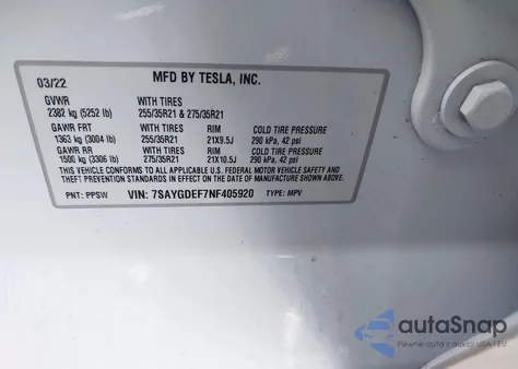 2022 Tesla Model Y Performance Dual Motor All-Wheel Drive из США, поврежденный, VIN 7SAYGDEF7NF405920